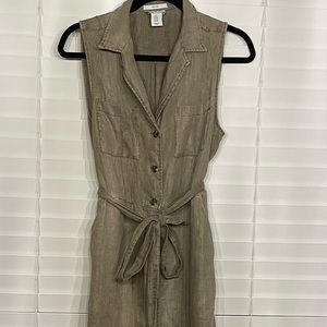 Small Nicole Miller olive green linen sleeveless dress